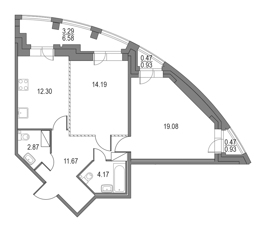 2-комнатная квартира 64.28 м², 12/23 эт., ЖК «Приморский квартал»